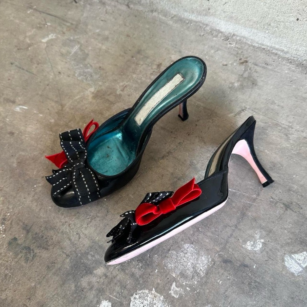 Vintage 90s y2k bow kitten heels pink sole